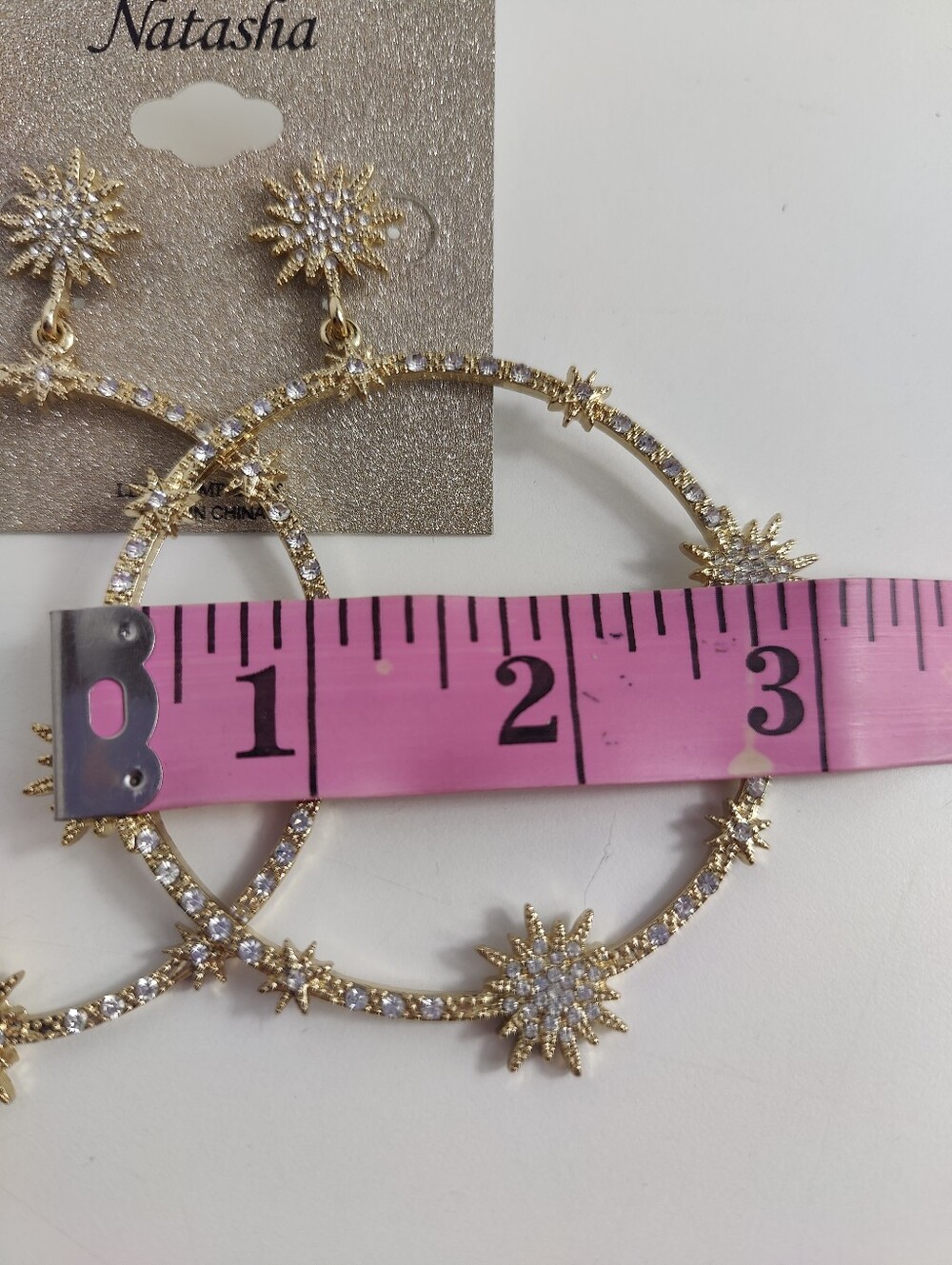 Natasha NWT 3 Pair Earrings Bundle CZ Bow Starburst Rhinestone Hoop - Picture 8 of 15
